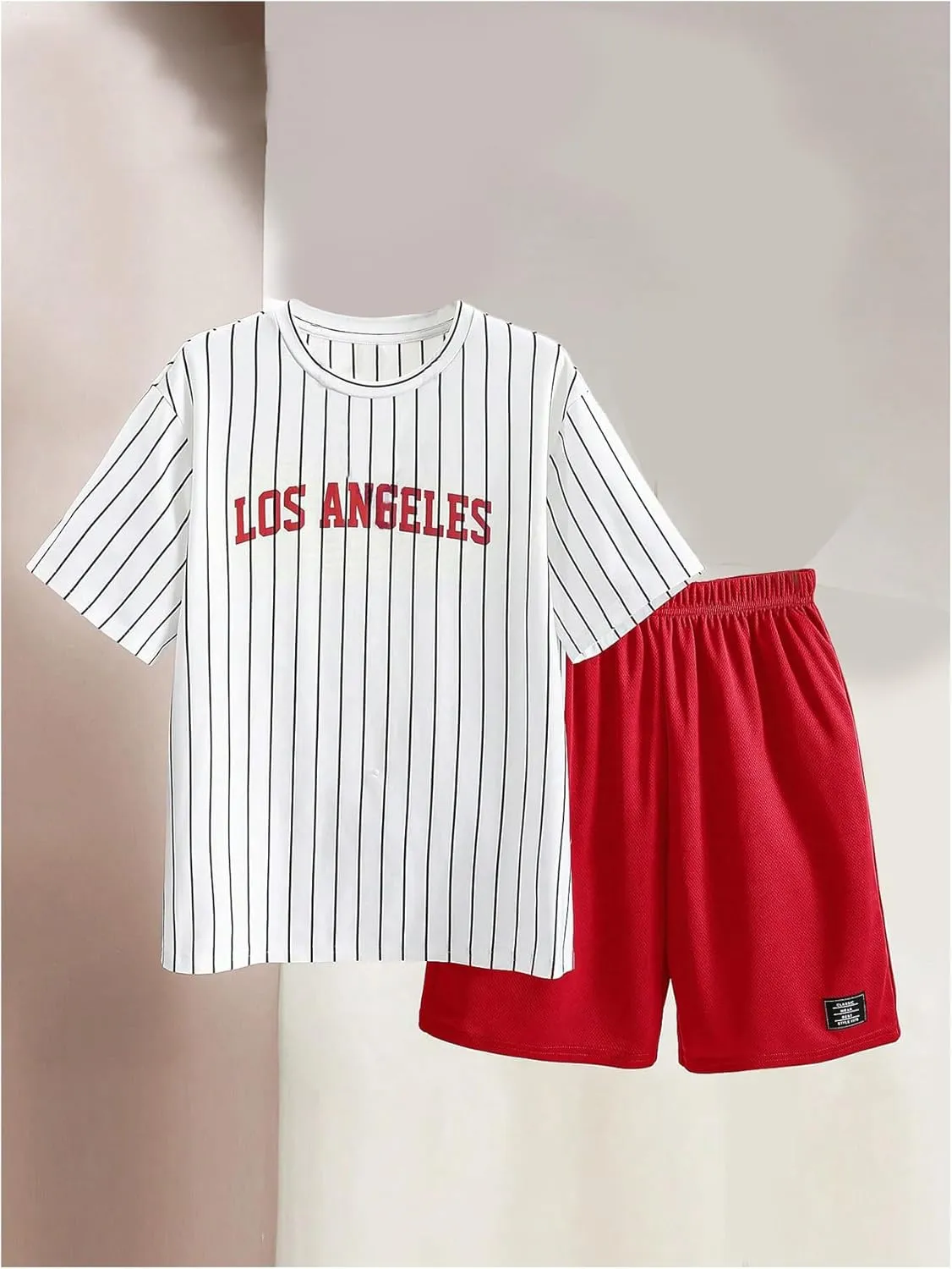 Boy's 2 Peice Summer Shorts Set Letter Graphic Print Short Sleeve T Shirt and Cargo Shorts Set