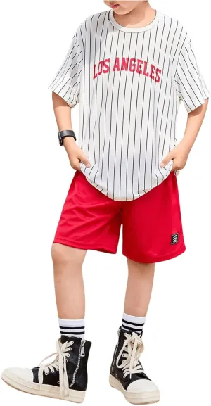 Boy's 2 Peice Summer Shorts Set Letter Graphic Print Short Sleeve T Shirt and Cargo Shorts Set