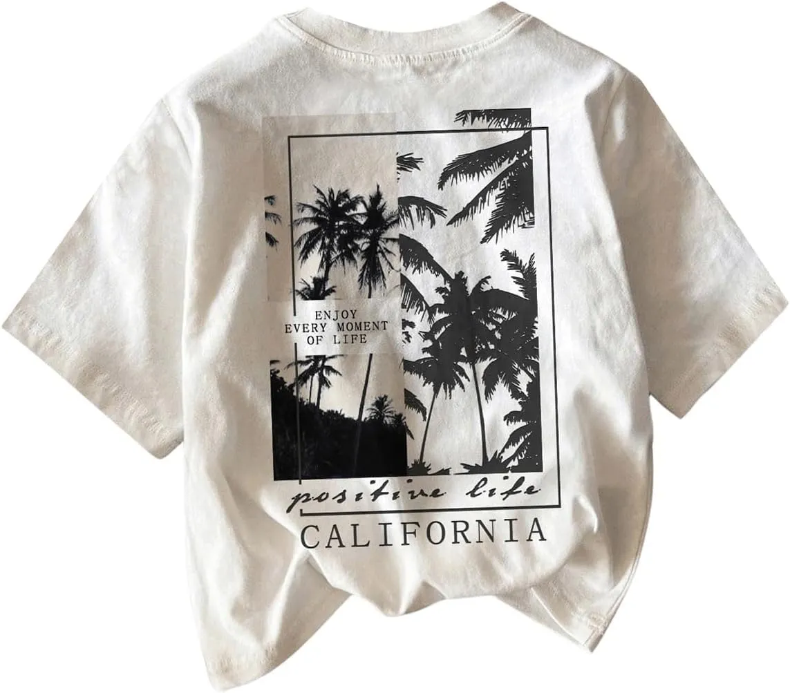 Boy's Short Sleeve Tropical Graphic Tee Tops Casual Crew Neck T Shirt Loose Summer Tops