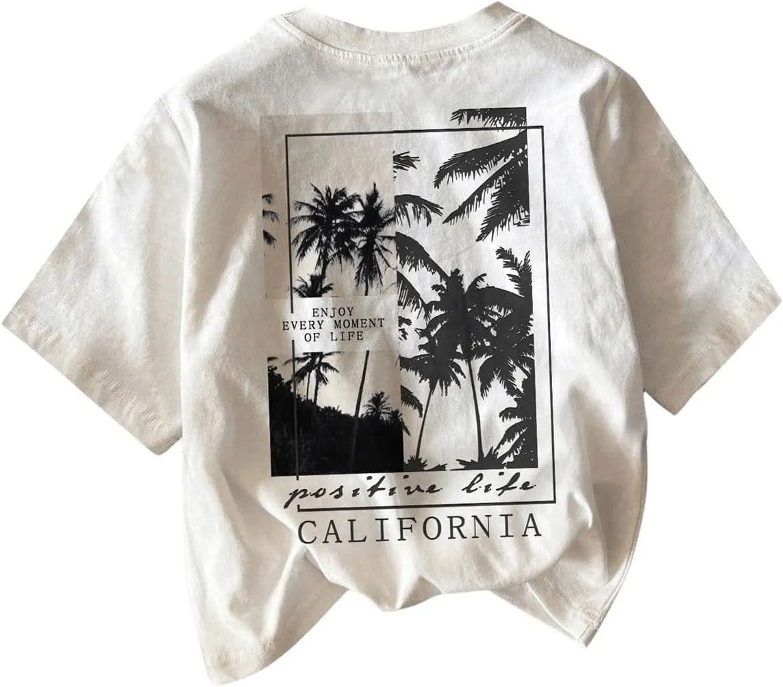 Boy's Short Sleeve Tropical Graphic Tee Tops Casual Crew Neck T Shirt Loose Summer Tops