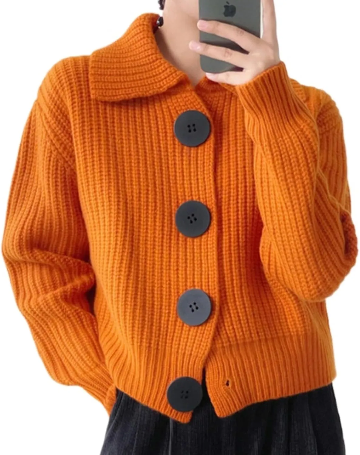 Button Up Cardigan Chunky Knit Sweater Crew Neck Sweater for Work Casual Downtown Girl Clothes
