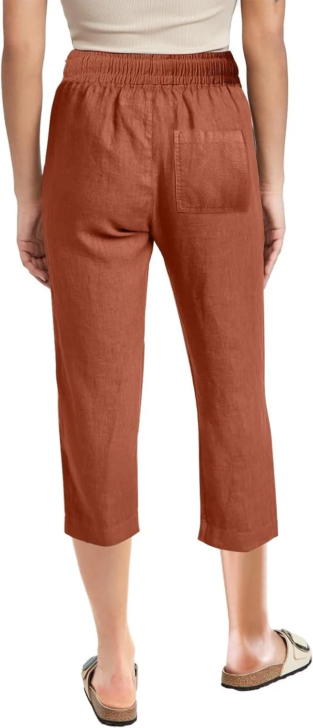Casual Capris for Women Leg Pants Fashion Drawstring Elastic Trousers Comfy Straight Leg Long Pants with Pockets