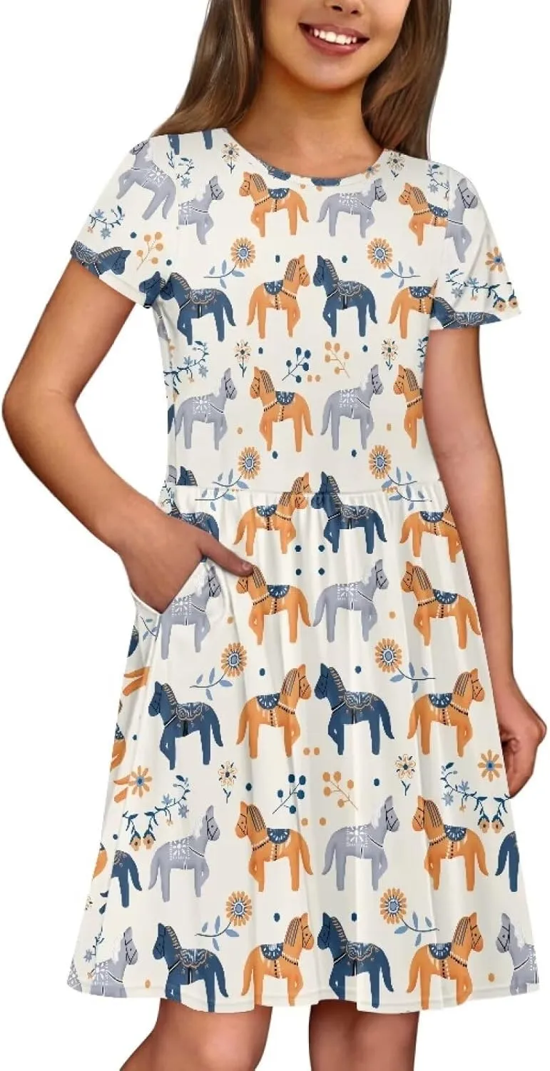 Casual Short Sleeve Dresses for Teen Girls Cute Skater Dresses Summer Outfits for 3-14 Years Old
