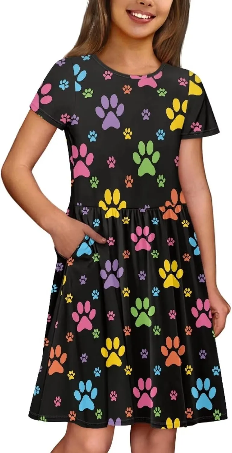 Casual Short Sleeve Dresses for Teen Girls Cute Skater Dresses Summer Outfits for 3-14 Years Old