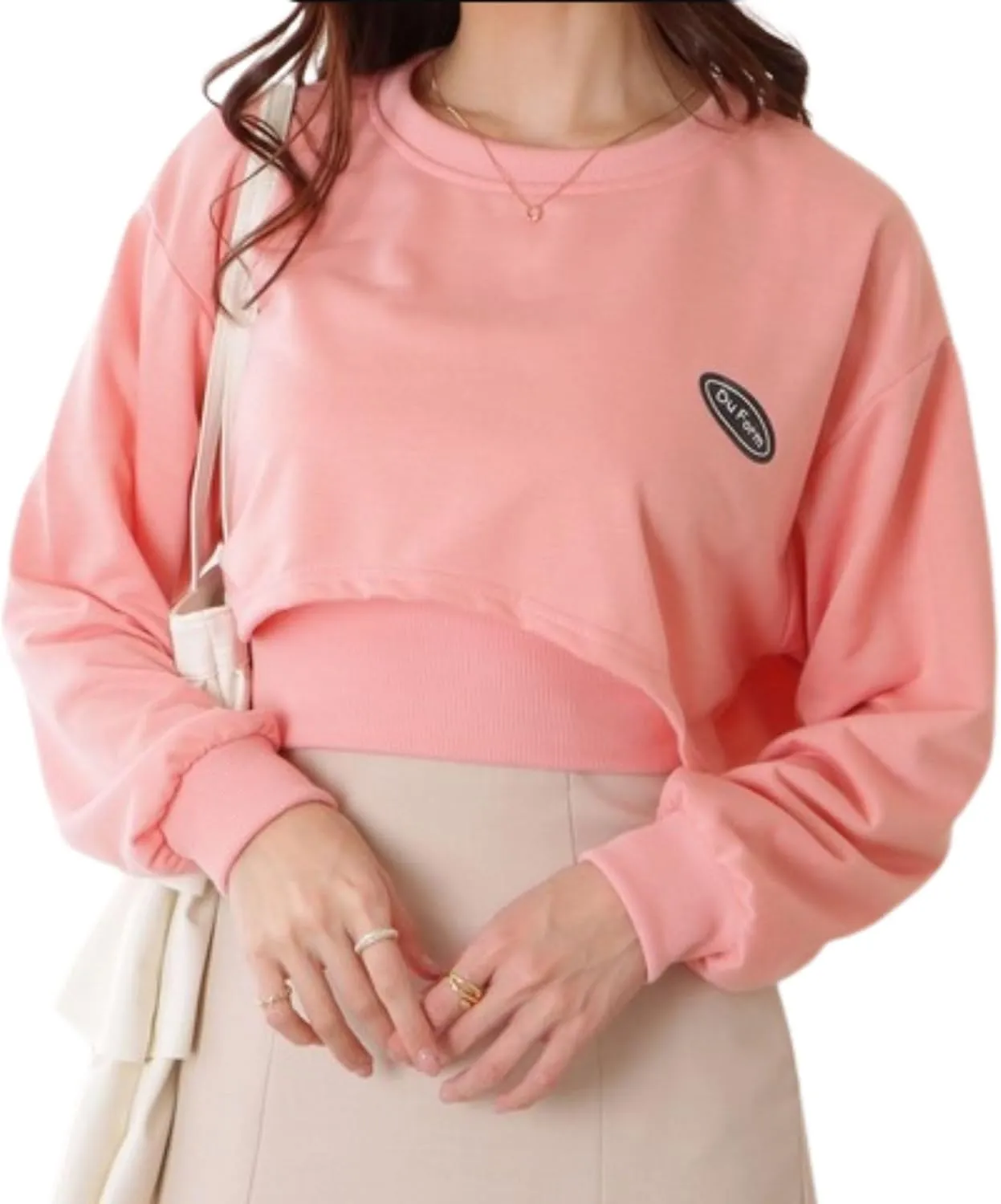 Chevara Womens Cropped Sweatshirts Batwing Sleeve Crew Neck Pullover Crop Tops