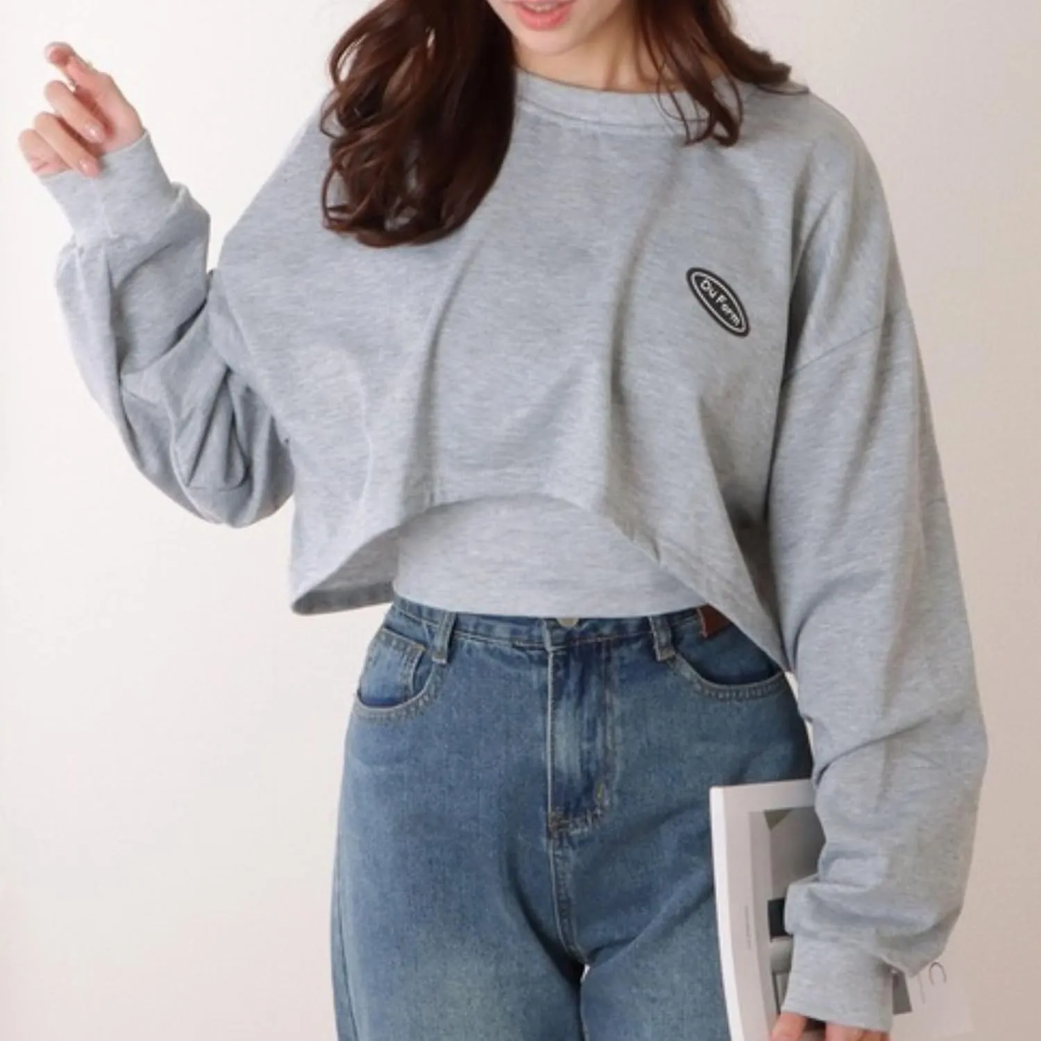 Chevara Womens Cropped Sweatshirts Batwing Sleeve Crew Neck Pullover Crop Tops