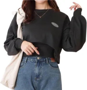 Chevara Womens Cropped Sweatshirts Batwing Sleeve Crew Neck Pullover Crop Tops