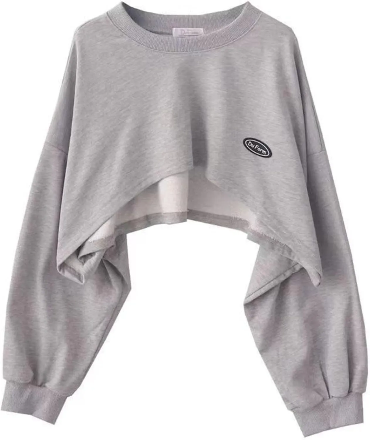 Chevara Womens Cropped Sweatshirts Batwing Sleeve Crew Neck Pullover Crop Tops