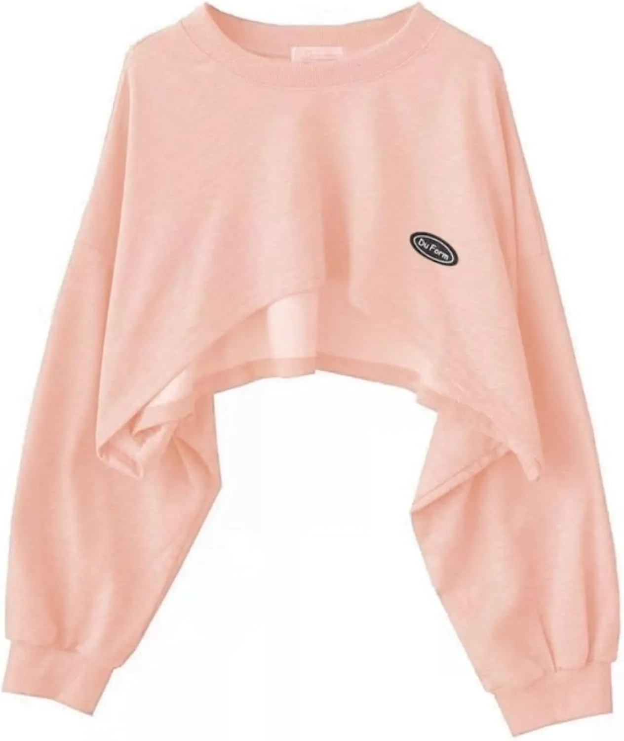 Chevara Womens Cropped Sweatshirts Batwing Sleeve Crew Neck Pullover Crop Tops