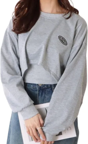 Chevara Womens Cropped Sweatshirts Batwing Sleeve Crew Neck Pullover Crop Tops