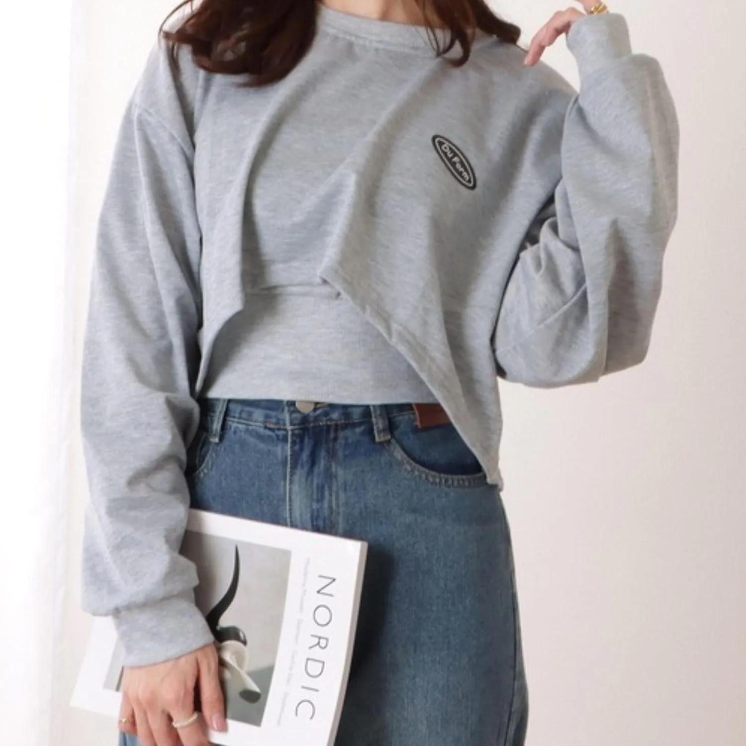 Chevara Womens Cropped Sweatshirts Batwing Sleeve Crew Neck Pullover Crop Tops