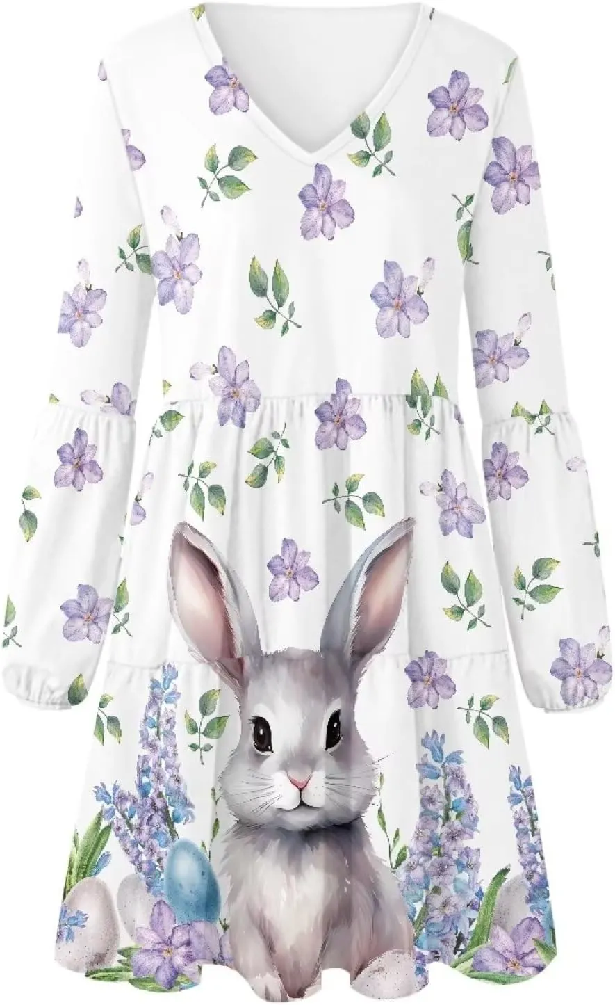Cozeyat Women Casual Summer Dress Long Sleeve Autumn Flared Midi Dress V-Neck High Waisted Sundress