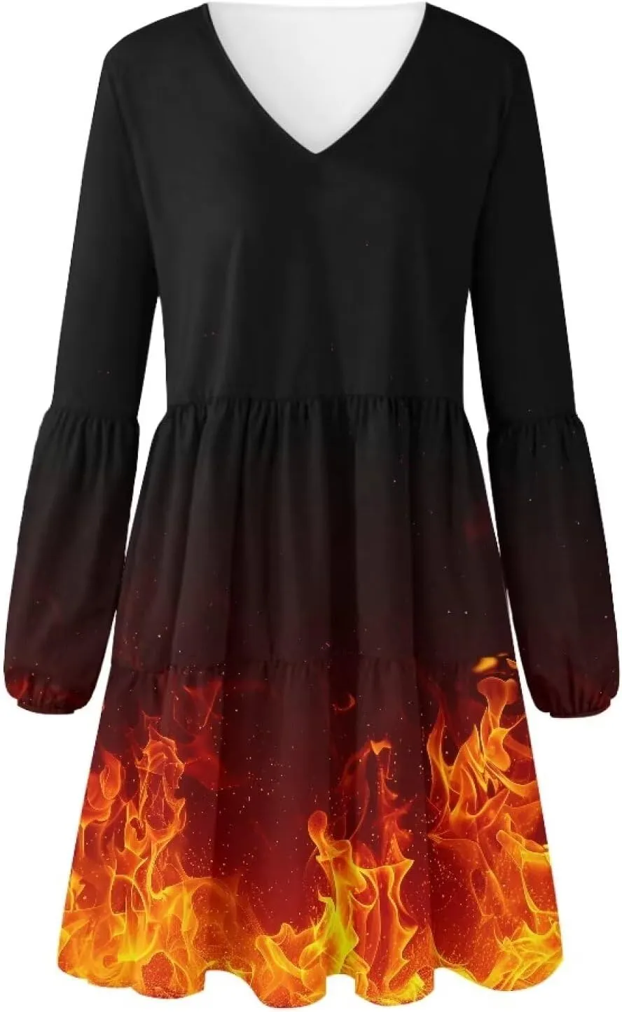 Cozeyat Women's Summer Casual Dresses Long Sleeve Autumn Puffy Dress A-Line Swing Midi Sundress