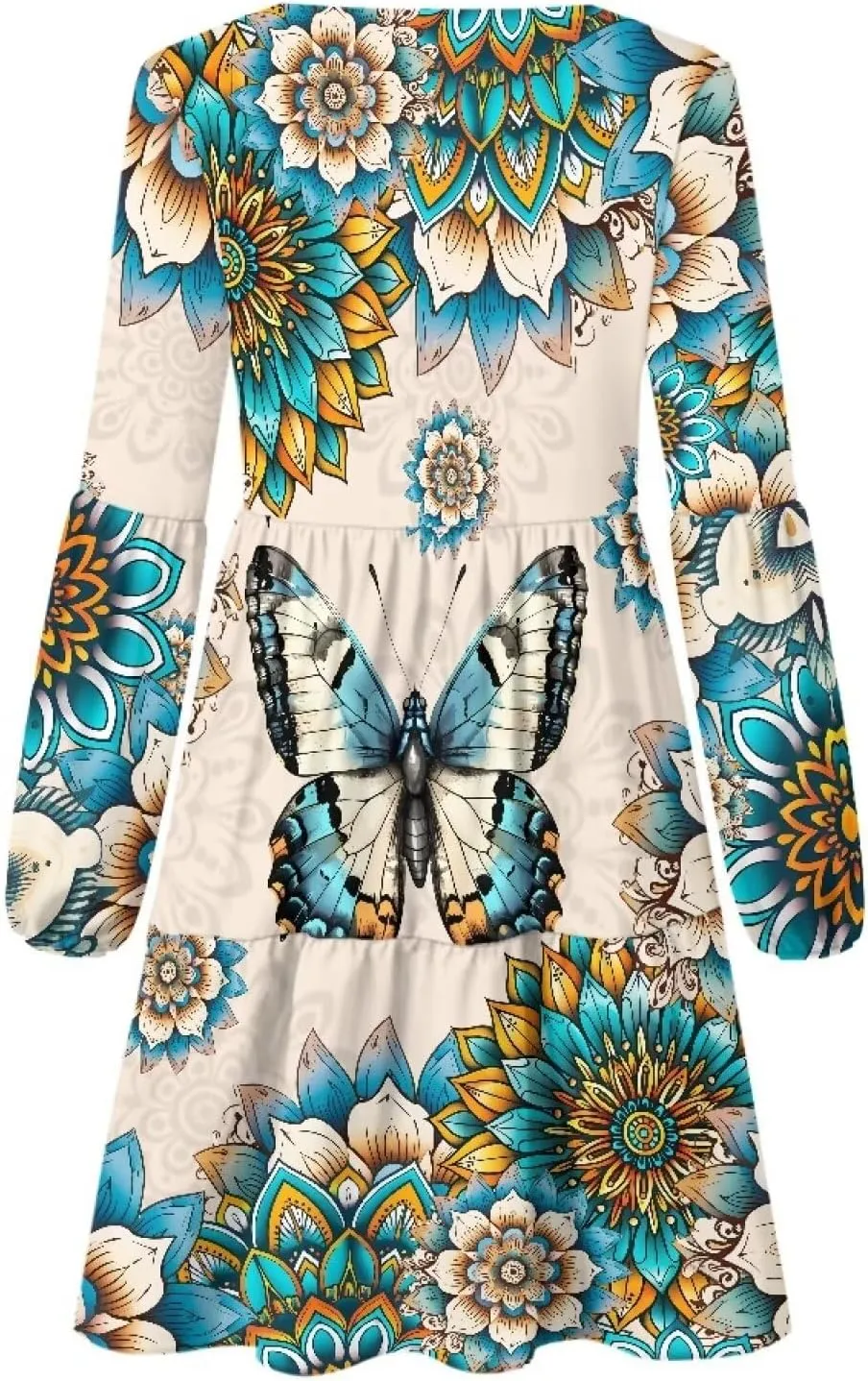 Cozeyat Women's Summer Casual Dresses Long Sleeve Autumn Puffy Dress A-Line Swing Midi Sundress