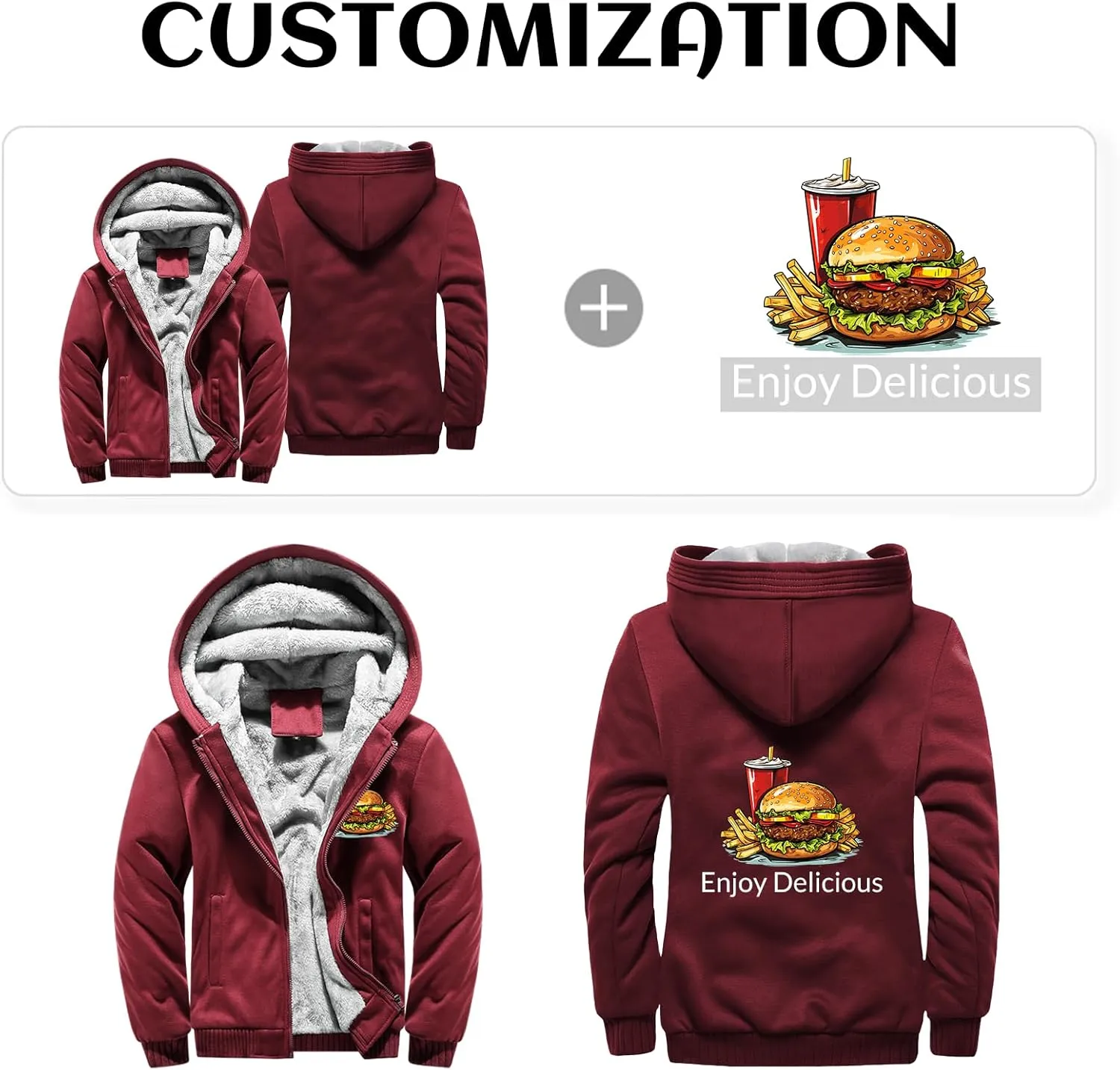 Custom Mens Hoodies Zip Up Sherpa Lined Fleece Heavyweight Sweatshirt Winter Warm Jacket Add Your Logo Text