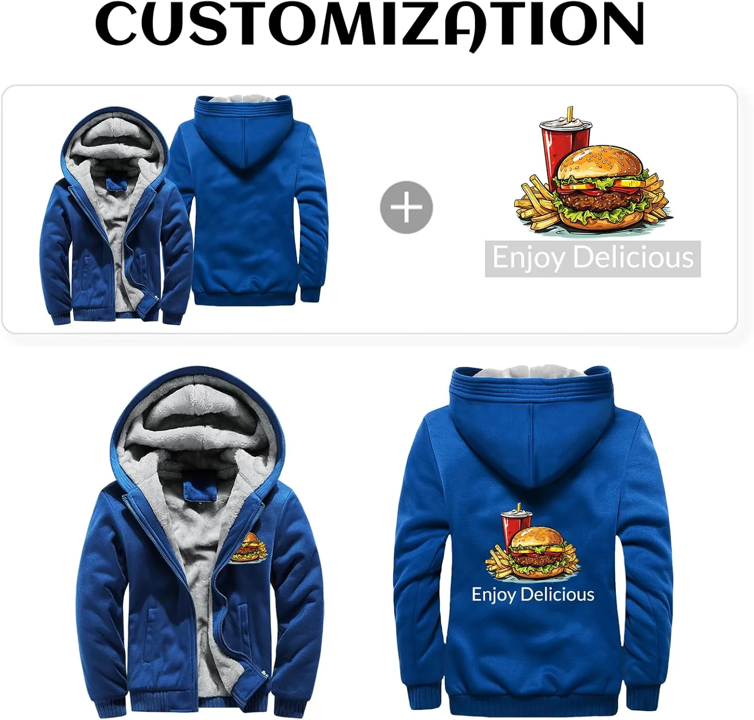Custom Mens Hoodies Zip Up Sherpa Lined Fleece Heavyweight Sweatshirt Winter Warm Jacket Add Your Logo Text