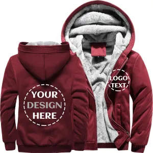 Custom Mens Hoodies Zip Up Sherpa Lined Fleece Heavyweight Sweatshirt Winter Warm Jacket Add Your Logo Text