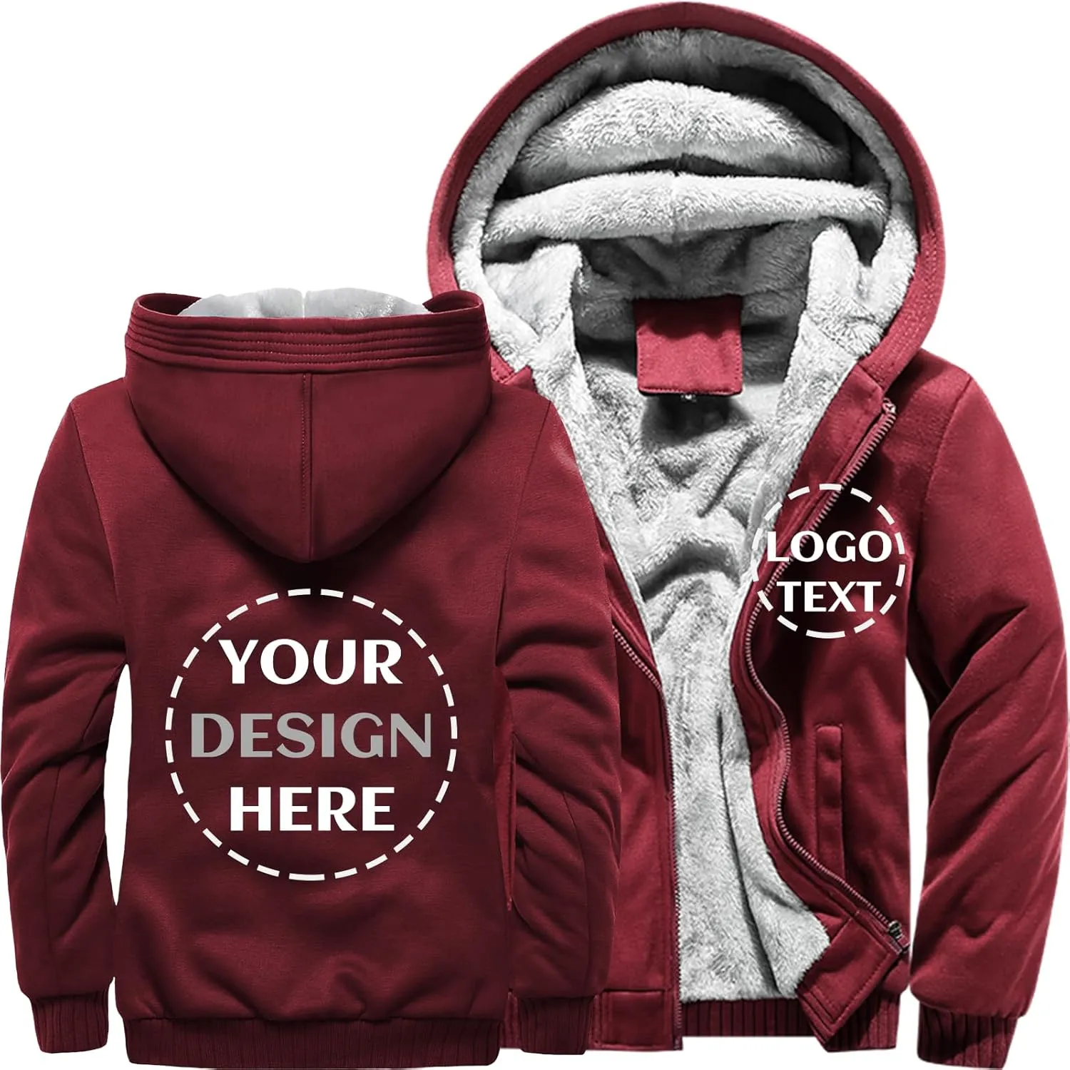 Custom Mens Hoodies Zip Up Sherpa Lined Fleece Heavyweight Sweatshirt Winter Warm Jacket Add Your Logo Text