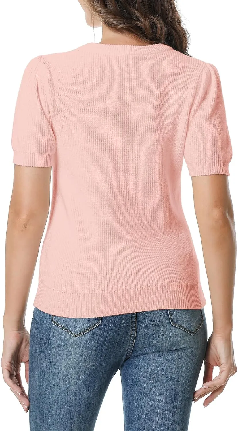 DAIMIDY Women's Short Sleeve Crew Neck Sweaters Lightweight Summer Sweater Casual Knit Pullover Tops