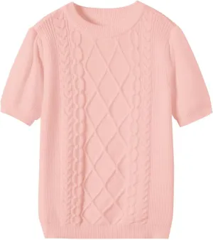 DAIMIDY Women's Short Sleeve Crew Neck Sweaters Lightweight Summer Sweater Casual Knit Pullover Tops
