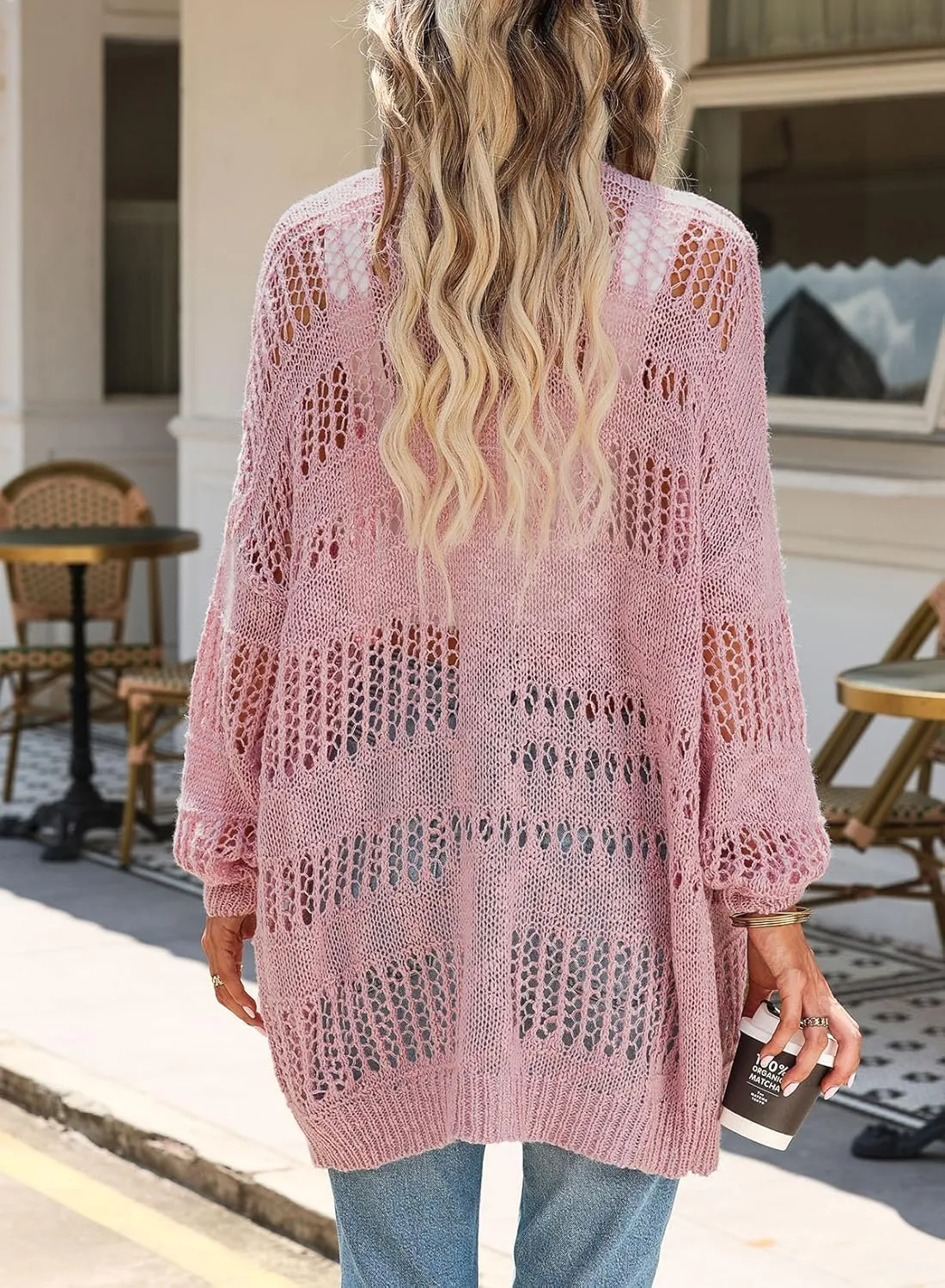 Dokotoo Cardigan Sweaters for Women Long Sleeve Open Front Hollow Out Casual Knit Sweaters Outwear