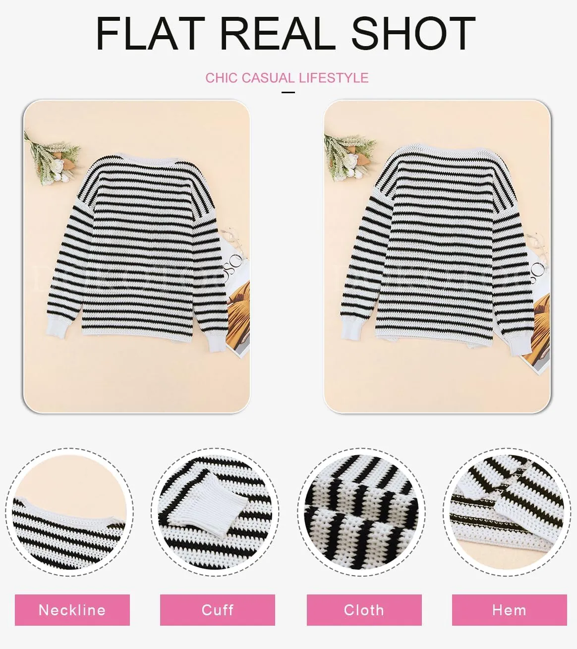 Dokotoo Sweaters for Women Crewneck Long Sleeve Striped Color Block Loose Knit Pullover Sweater Tops