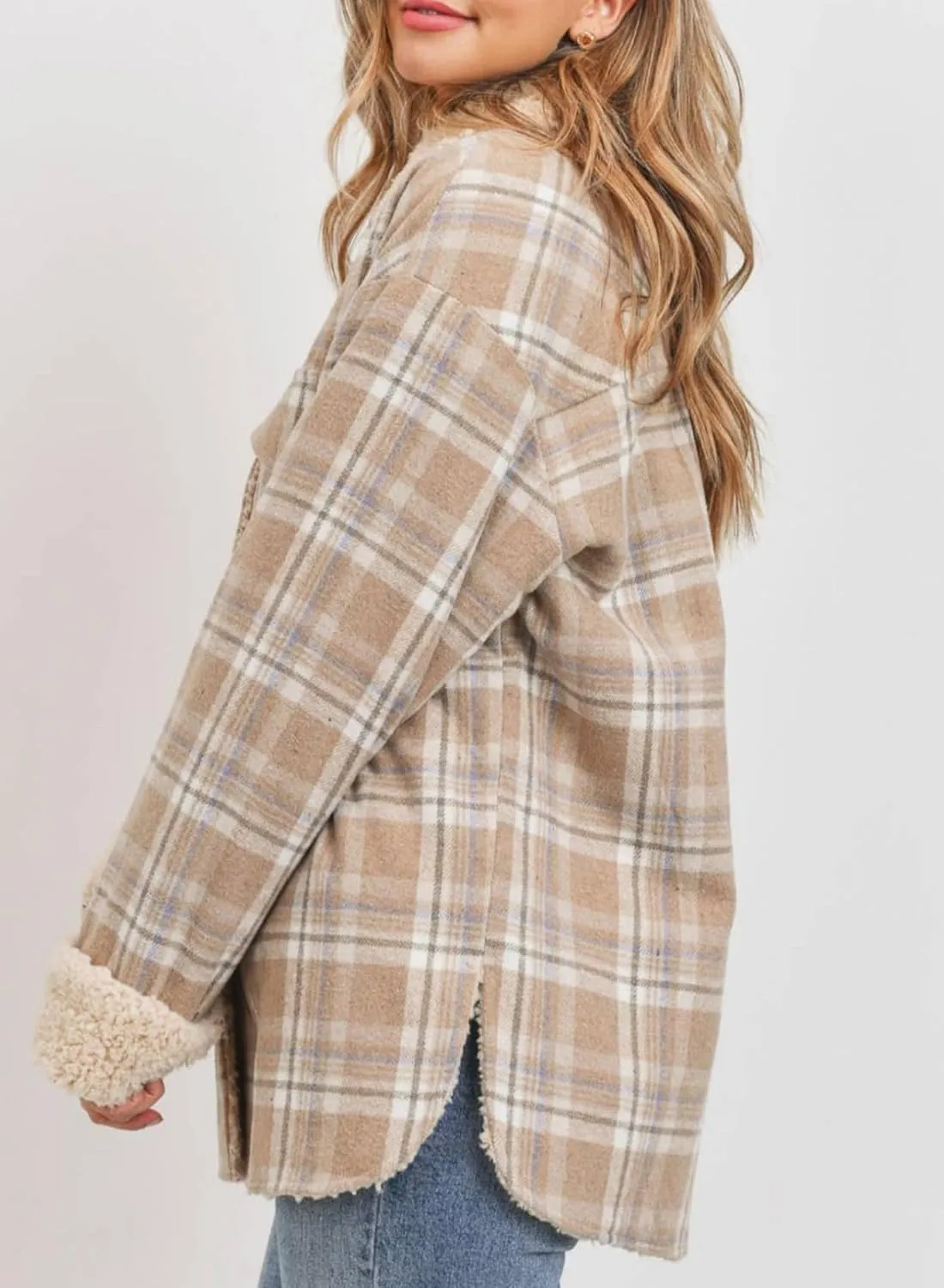 Dokotoo Winter Coats for Women Button Down Plaid Flannel Shirts Warm Sherpa Fleece Jacket