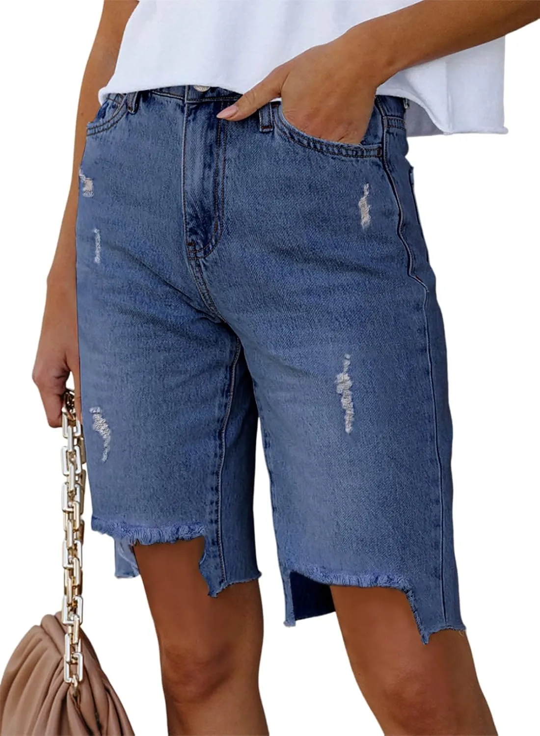 Dokotoo Women's Shorts Cotton Long Hiking Cargo Shorts for Women Bermuda 2024 Summer High Waisted Shorts Casual Golf Shorts
