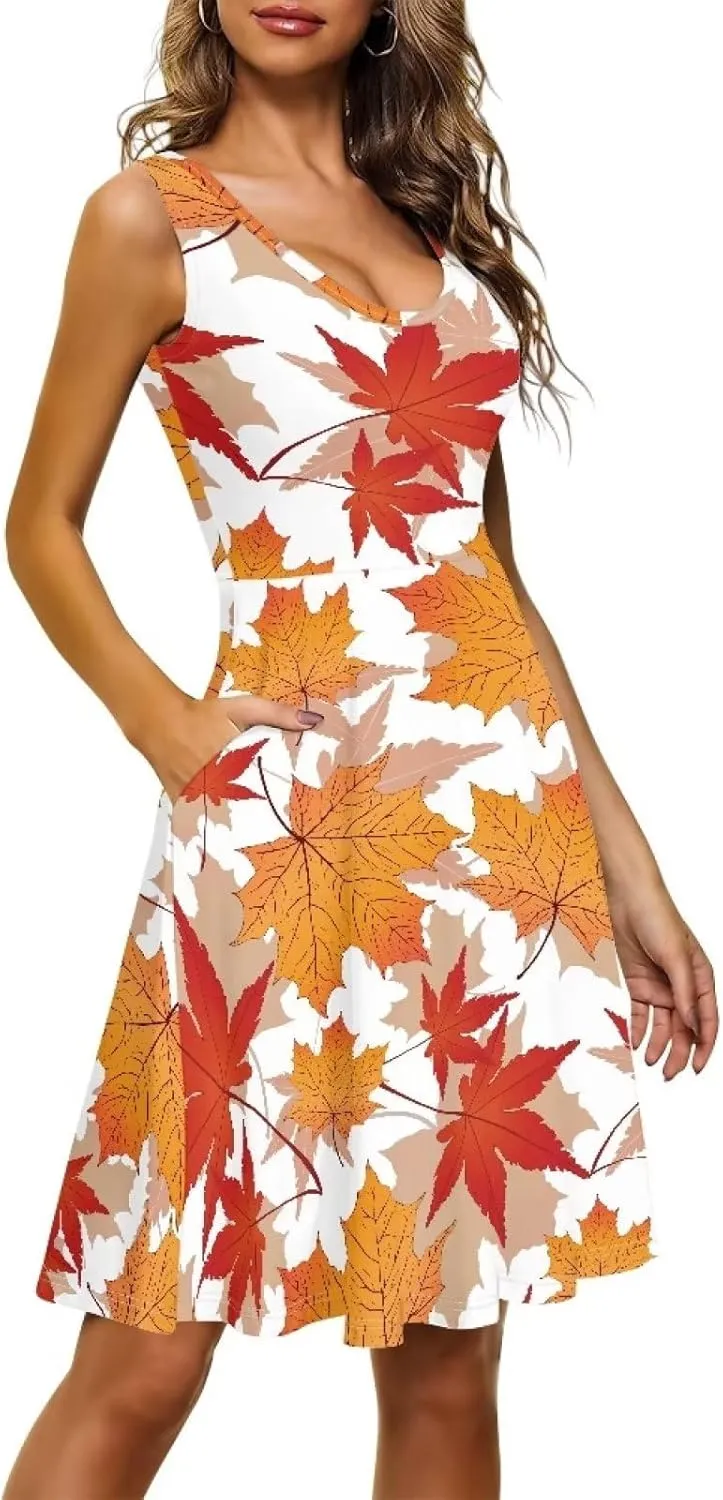 Dolyues Women Dresses Sleeveless Shirt Dress Casual Sundress A-line Swing Tunic Dresses with Pockets