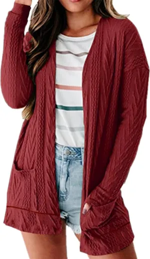 EFOFEI Womens Chunky Solid Color Coat Wrap Open Front Cardigan Knit Long Sleeve Casual Sweater