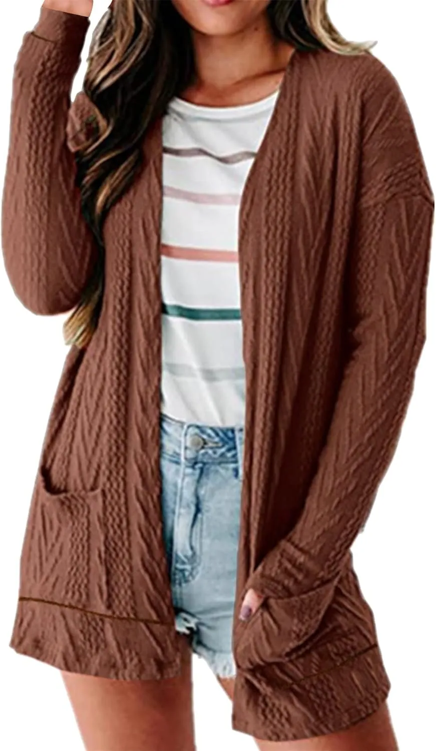 EFOFEI Womens Chunky Solid Color Coat Wrap Open Front Cardigan Knit Long Sleeve Casual Sweater
