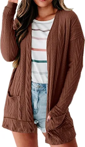 EFOFEI Womens Chunky Solid Color Coat Wrap Open Front Cardigan Knit Long Sleeve Casual Sweater