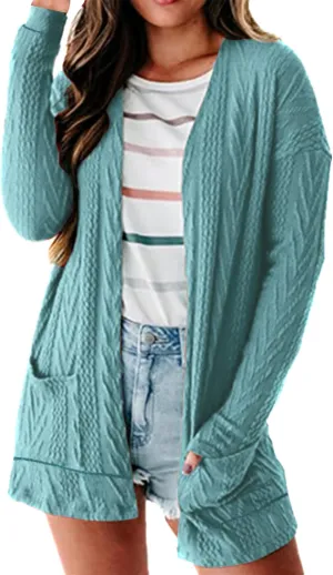 EFOFEI Womens Chunky Solid Color Coat Wrap Open Front Cardigan Knit Long Sleeve Casual Sweater