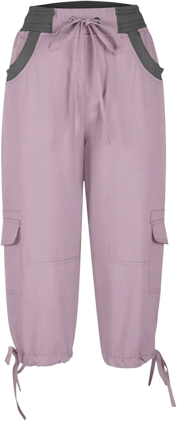 Elastic Waist Cargo Shorts for Women Summer Fashion Casual Travel Cropped Trousers Hiking Relaxed Multi-Pocket Shorts