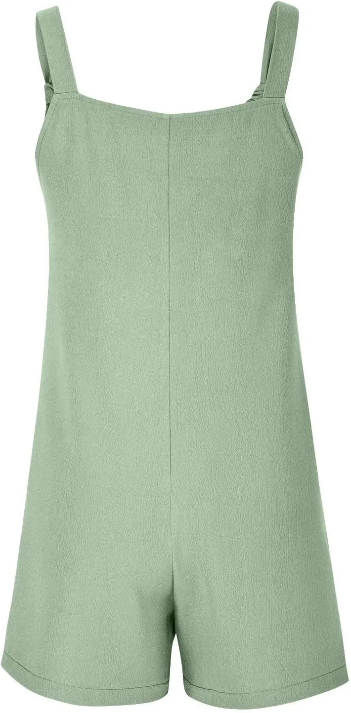 fanmpghleoo Short Romper for Women 2025 Summer Linen Sleeveless Jumpsuits Casual Shorts Pants Overall Rompers with Pockets