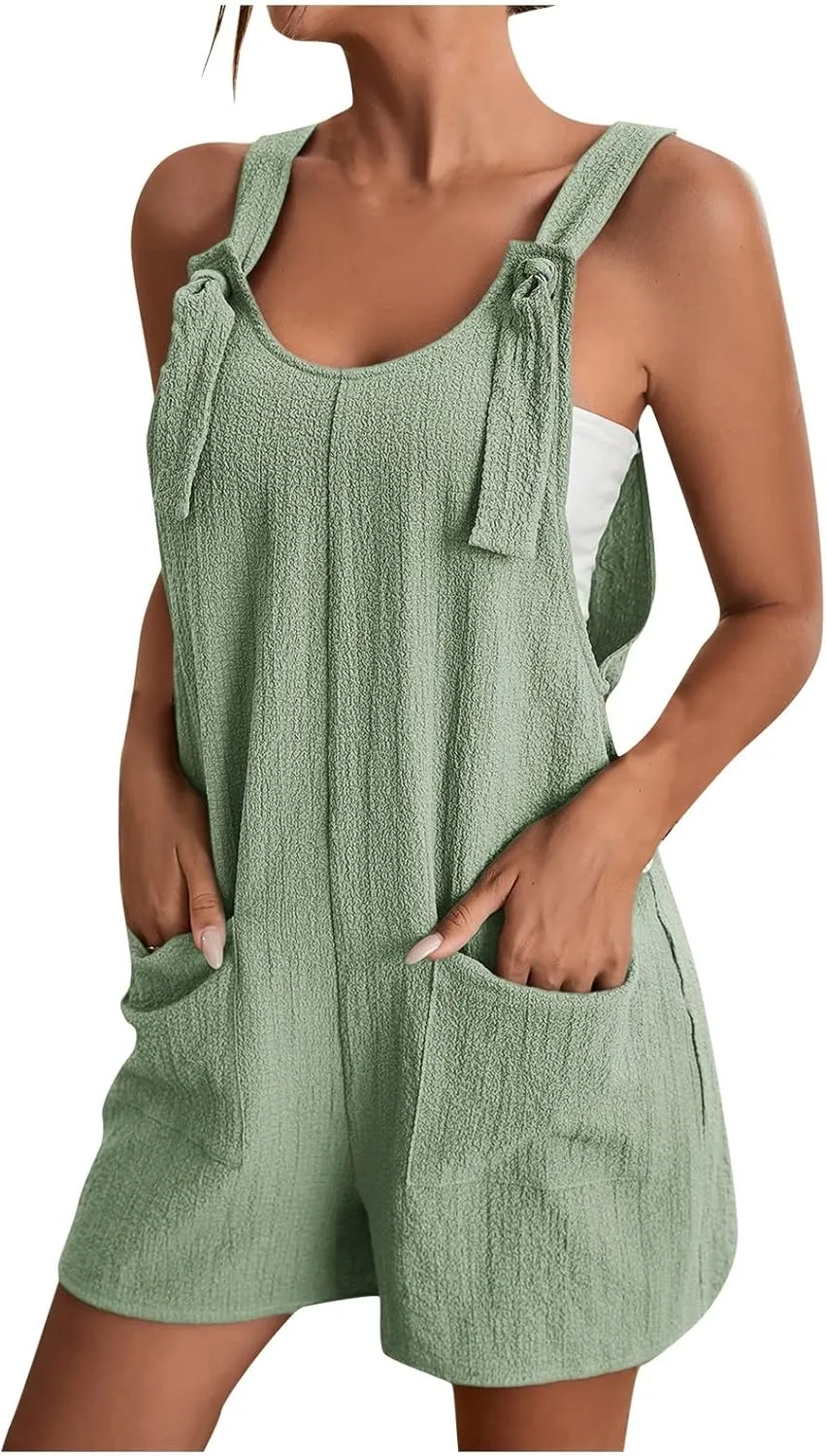 fanmpghleoo Short Romper for Women 2025 Summer Linen Sleeveless Jumpsuits Casual Shorts Pants Overall Rompers with Pockets