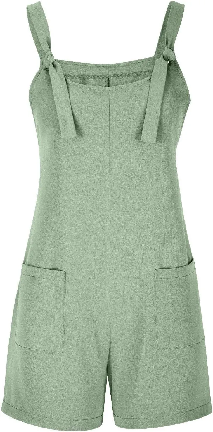fanmpghleoo Short Romper for Women 2025 Summer Linen Sleeveless Jumpsuits Casual Shorts Pants Overall Rompers with Pockets