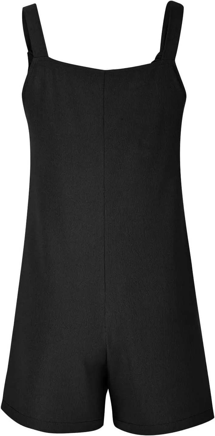 fanmpghleoo Short Romper for Women Summer Sexy Sleeveless Jumpsuits for Women Casual Lightweight Linen Overalls with Pockets