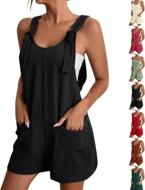 fanmpghleoo Short Romper for Women Summer Sexy Sleeveless Jumpsuits for Women Casual Lightweight Linen Overalls with Pockets