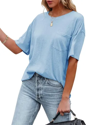 Fanway&EC Women's Short Sleeve T-Shirts Casual Crewneck Tees with Pocket Summer Basic Tops