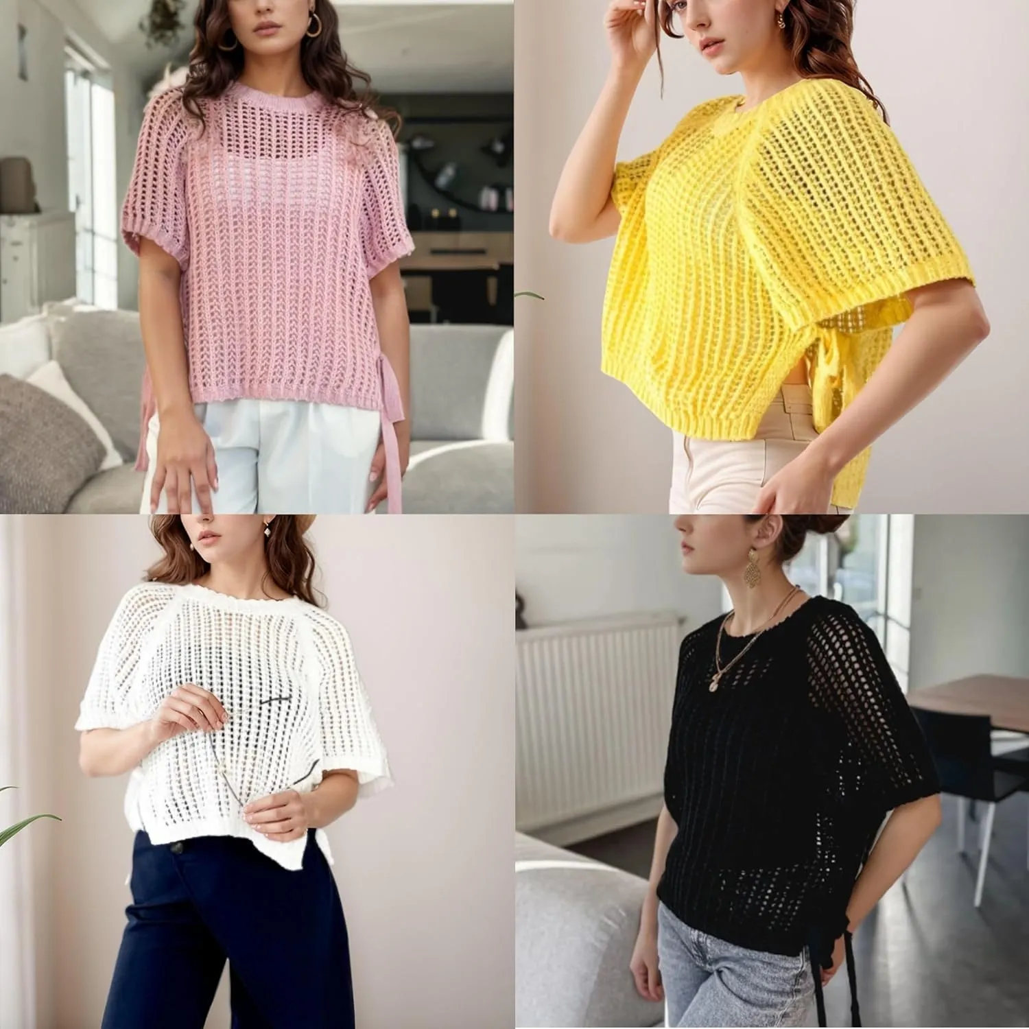 FindThy Womens Chunky Cropped Sweater Vest Side Bow Tie Crew Neck Trendy Pullover Knit Tank Tops