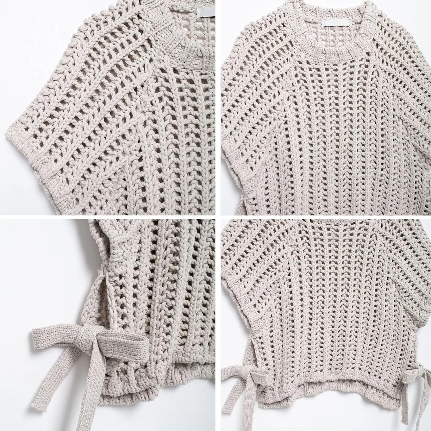 FindThy Womens Chunky Cropped Sweater Vest Side Bow Tie Crew Neck Trendy Pullover Knit Tank Tops