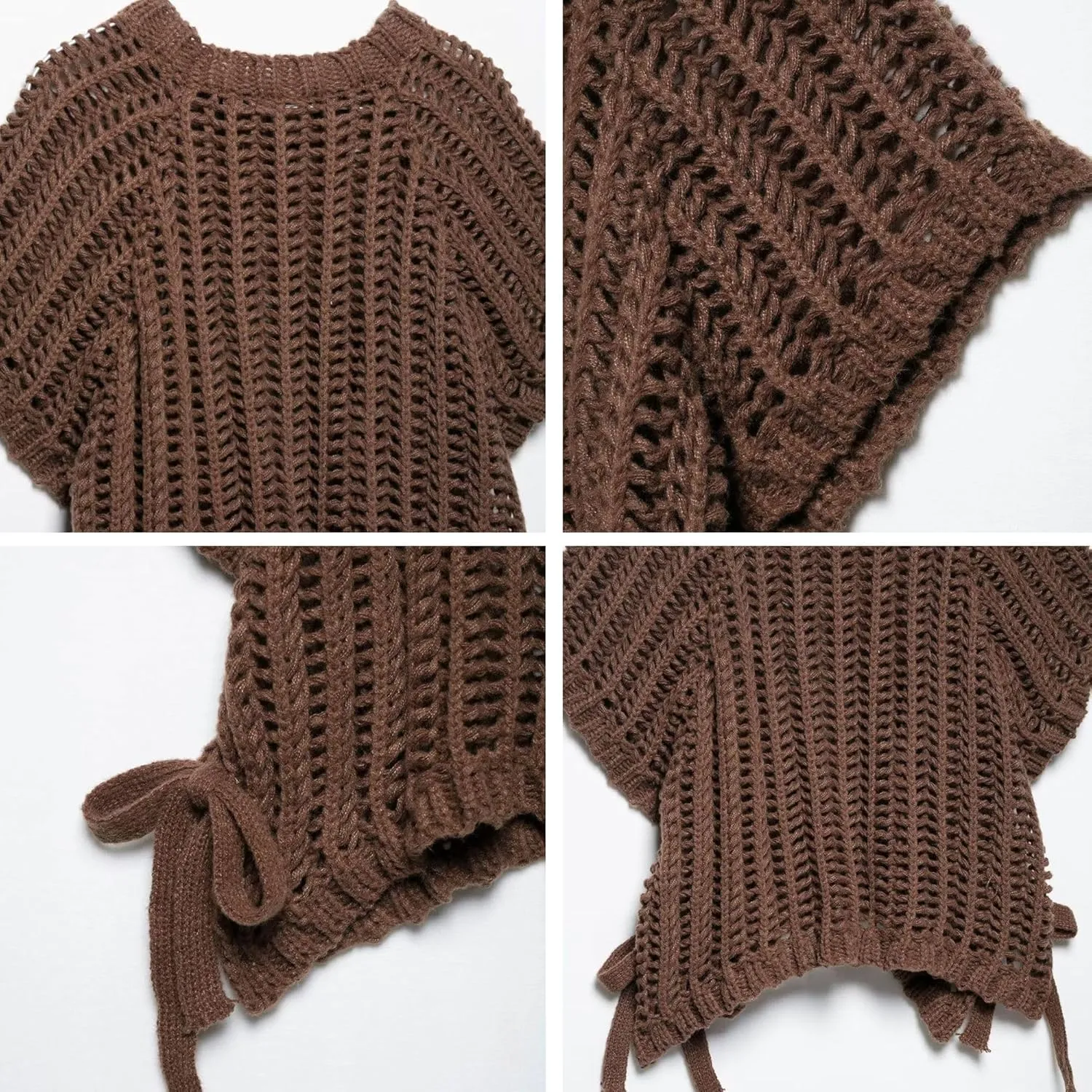 FindThy Womens Chunky Cropped Sweater Vest Side Bow Tie Crew Neck Trendy Pullover Knit Tank Tops