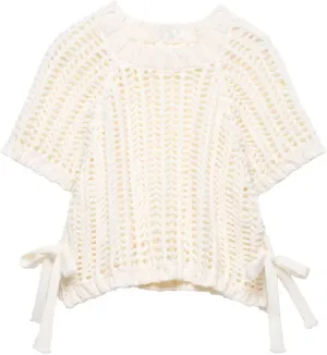 FindThy Womens Chunky Cropped Sweater Vest Side Bow Tie Crew Neck Trendy Pullover Knit Tank Tops