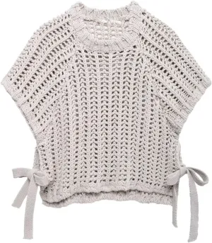 FindThy Womens Chunky Cropped Sweater Vest Side Bow Tie Crew Neck Trendy Pullover Knit Tank Tops