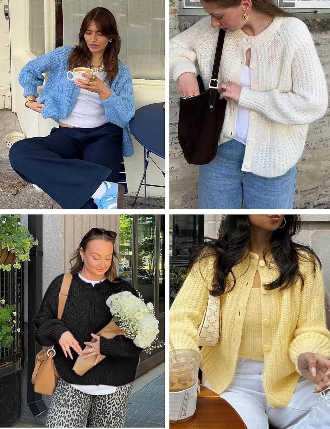 FindThy Women’s Chunky Knit Cardigan Long Sleeve Button Down Crewneck Fall Sweater Coat