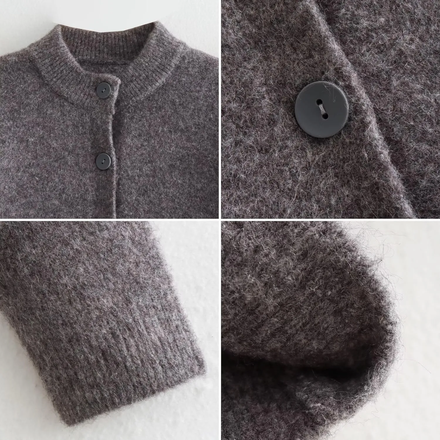 FindThy Womens Cropped Cardigan Sweater Crewneck Solid Color Long Sleeve Button Down Knitted Outerwear Top