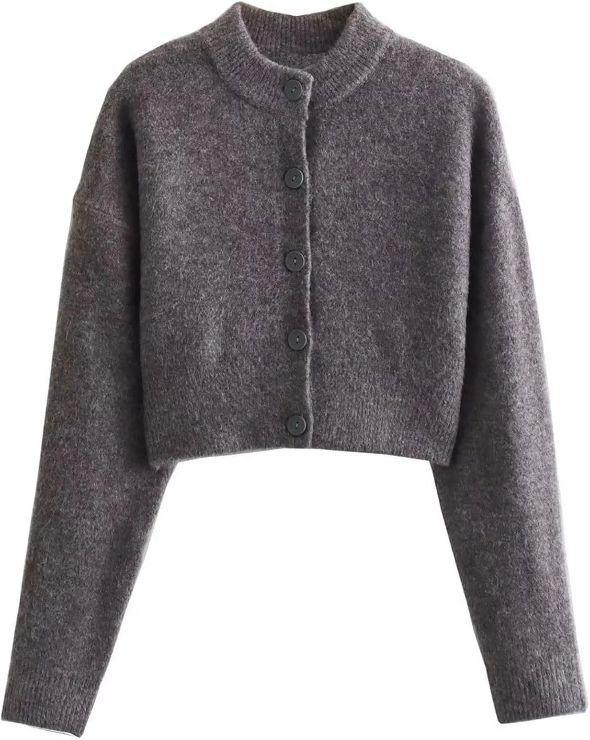 FindThy Womens Cropped Cardigan Sweater Crewneck Solid Color Long Sleeve Button Down Knitted Outerwear Top