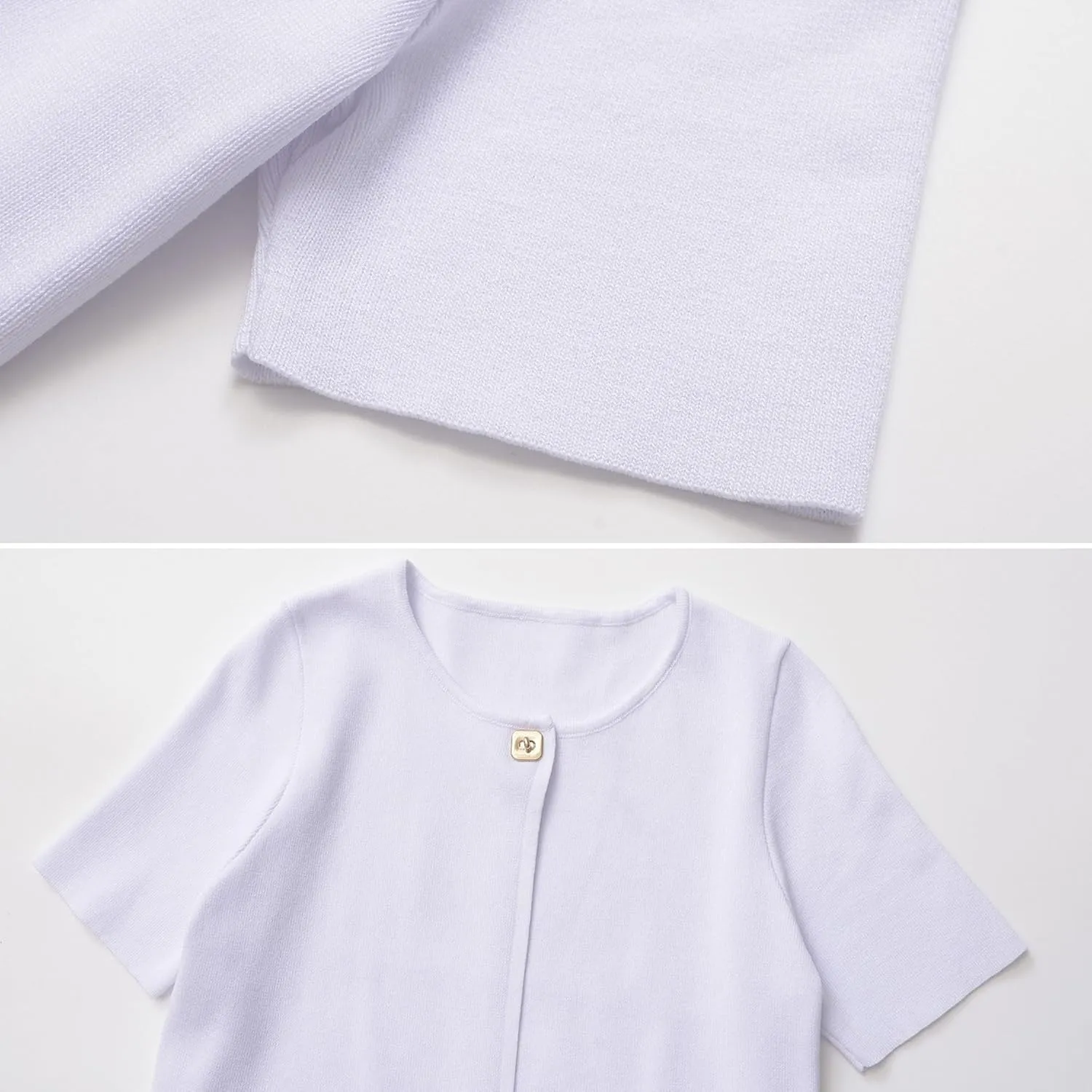 FindThy Womens Cropped Cardigan Sweater Trendy Crewneck Short Sleeve Button Down Solid Color Knit Outerwear Tops
