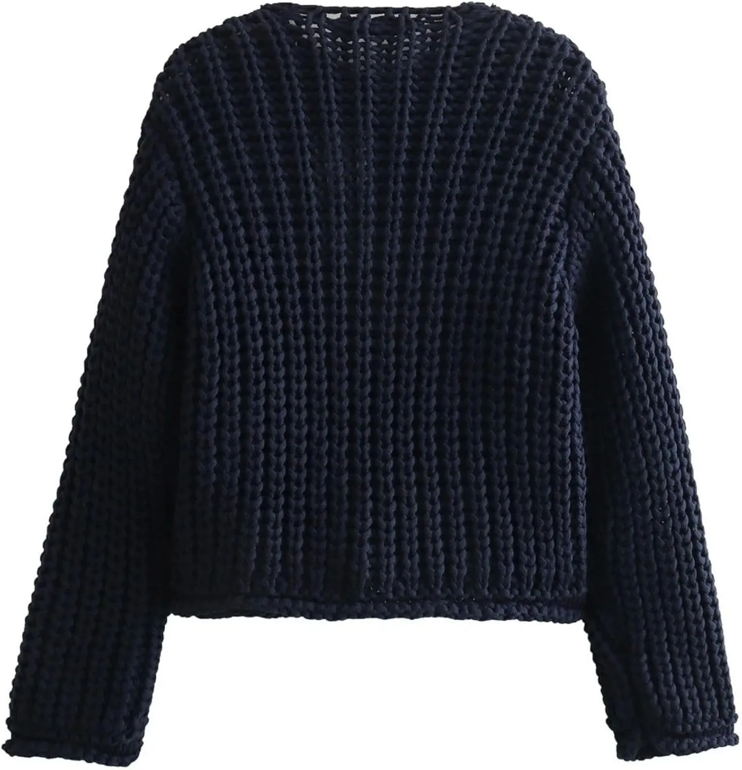 FindThy Womens Cropped Knit Cardigan Long Sleeve Crewneck Button Down Fall Sweater with Pockets